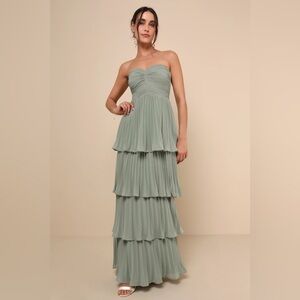 Lulu's Sage Green Strapless Maxi Dress